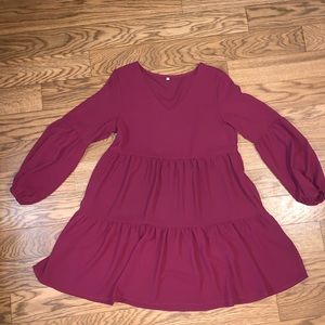 Maroon Babydoll style dress with puff sleeves